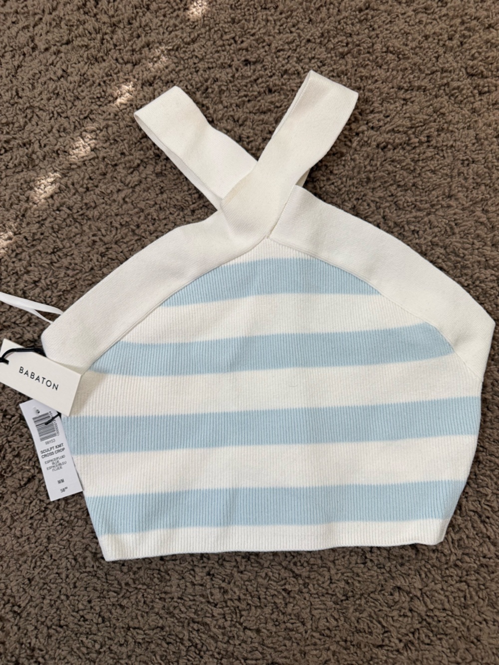 Babaton Ribbed Stripe Knit Tank - Light Blue & White